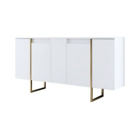 Buffet Arta, Buffet du salon, Commode de salon, Garde-manger de cuisine, 160x35h80 cm, Blanc et Or