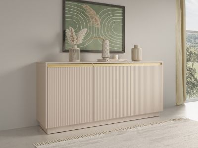 Buffet avec 3 portes en MDF - Beige et doré - POSINIA