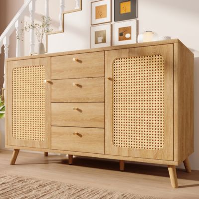 Buffet 4 portes 1 tiroir blanc style campagnard moderne Valex 157 cm