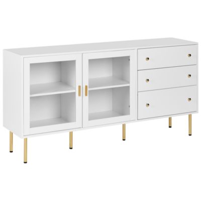 Buffet avec vitrine en verre MILORA 160 cm Blanc