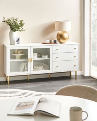Buffet avec vitrine en verre MILORA 160 cm Blanc