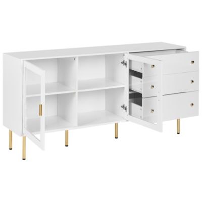 Buffet avec vitrine en verre MILORA 160 cm Blanc