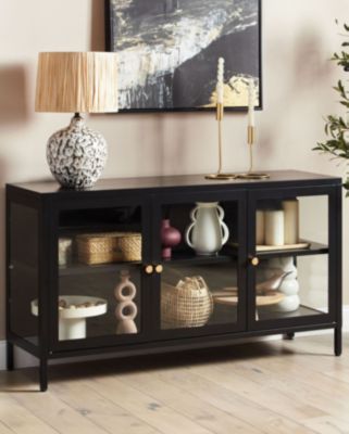 Buffet avec vitrine en verre NEWPORT 115 cm Métal Noir