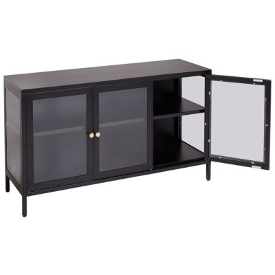 Buffet avec vitrine en verre NEWPORT 115 cm Métal Noir
