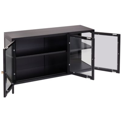 Buffet avec vitrine en verre NEWPORT 115 cm Métal Noir