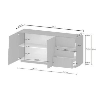 Buffet Avelignese, Buffet de salon, Buffet de salon avec 2 portes et 3 tiroirs, 180x44h86 cm, Blanc brillant