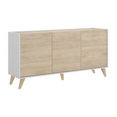 Buffet Avez, Buffet de salon, Buffet de salon moderne avec 3 portes, 155x43h75 cm, Chêne et Blanc