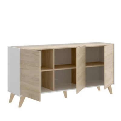 Buffet Avez, Buffet de salon, Buffet de salon moderne avec 3 portes, 155x43h75 cm, Chêne et Blanc