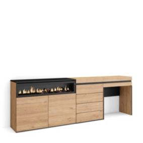 Buffet, Bahut, 227x35x75 cm, Cheminée électrique, Commode, Buffet, Coiffeuse