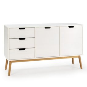 Buffet Baku 3 tiroir y 2 porte blanc, longueur 140 cm