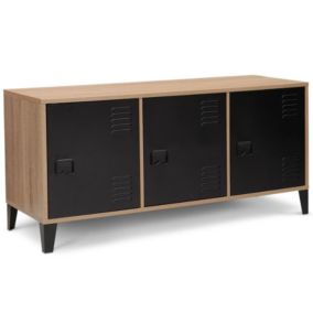 Buffet Bas 113 cm  Bois 3 Portes métal Noir Design Industriel