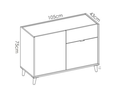 Buffet Bas 2 portes et 1 tiroir coloris naturel et émeraude - Longueur 105 x Hauteur 75 x Profondeur 43 cm