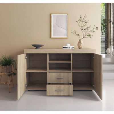 Buffet bas contemporain - Sonoma mat - Mélamine - 2 portes 2 tiroirs - 140x40x80 cm