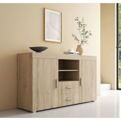 Buffet bas contemporain - Sonoma mat - Mélamine - 2 portes 2 tiroirs - 140x40x80 cm