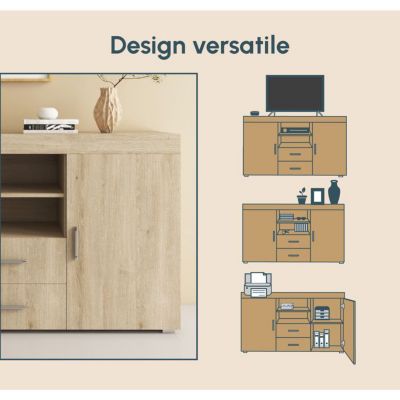 Buffet bas contemporain - Sonoma mat - Mélamine - 2 portes 2 tiroirs - 140x40x80 cm
