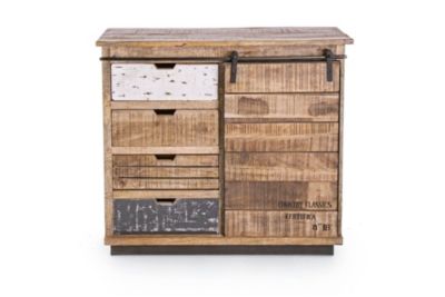 Buffet bas en bois de manguier et métal 1 porte coulissante 4 tiroirs - HARLEM