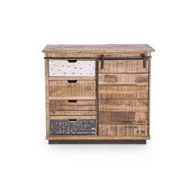 Buffet bas en bois de manguier et métal 1 porte coulissante 4 tiroirs - HARLEM