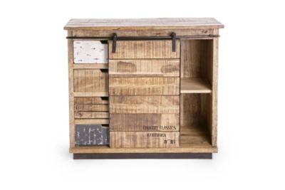 Buffet bas en bois de manguier et métal 1 porte coulissante 4 tiroirs - HARLEM