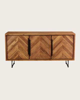 Buffet bas en teck recyclé avec motif chevron et métal 160 cm - Uniqka