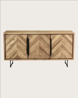 Buffet bas en teck recyclé avec motif chevron et métal 160 cm - Uniqka