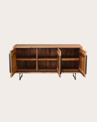 Buffet bas en teck recyclé avec motif chevron et métal 160 cm - Uniqka