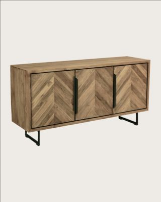 Buffet bas en teck recyclé avec motif chevron et métal 160 cm - Uniqka