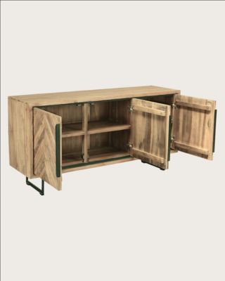 Buffet bas en teck recyclé avec motif chevron et métal 160 cm - Uniqka