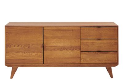 Buffet bas rétro en bois chêne 2 portes 3 tiroirs L160 noir - MALLET