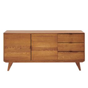 Buffet bas rétro en bois chêne 2 portes 3 tiroirs L160 noir - MALLET