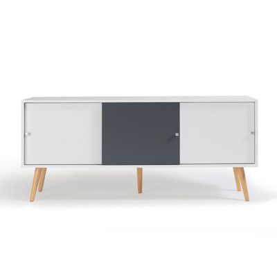 Buffet bas scandinave 135 cm EFFIE 3 portes bois blanc et gris