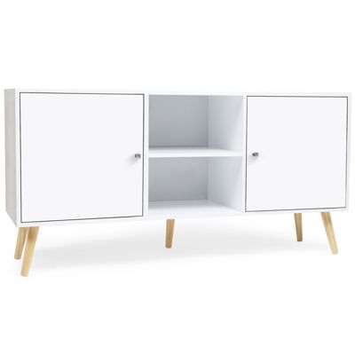 Buffet bas scandinave 140 cm EFFIE 2 portes bois blanc