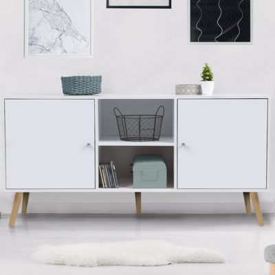 Buffet bas scandinave 140 cm EFFIE 2 portes bois blanc