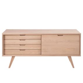 Buffet bas scandinave en chêne blanchi 4 tiroirs 1 porte coulissante - ALISIA