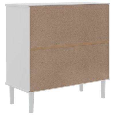 Buffet SENJA Aspect Rotin Blanc 90x40x112cm En Bois Massif De Pin