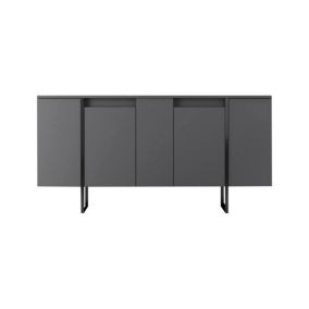 Buffet Betel, Buffet du salon, Commode de salon, Garde-manger de cuisine, 160x35h80 cm, Anthracite et Noir