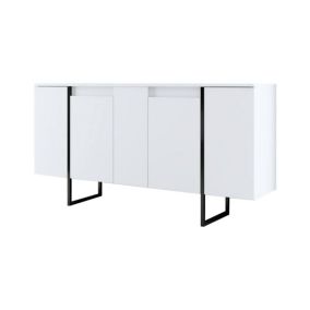 Buffet Betel, Buffet du salon, Commode de salon, Garde-manger de cuisine, 160x35h80 cm, Blanc et Noir