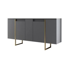 Buffet Betel, Buffet du salon, Commode de salon, Garde-manger de cuisine, 160x35h80 cm, Noyer et Or