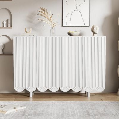 Buffet blanc à 4 portes, commode moderne en forme de goutte, 120 x 80,8 x 37,5 cm