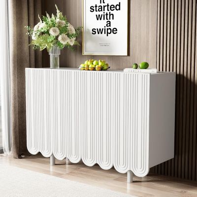 Buffet blanc à 4 portes, commode moderne en forme de goutte, 120 x 80,8 x 37,5 cm