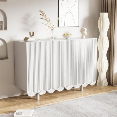Buffet blanc à 4 portes, commode moderne en forme de goutte, 120 x 80,8 x 37,5 cm