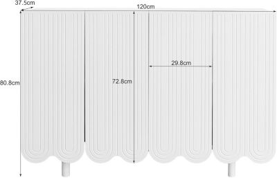 Buffet blanc à 4 portes, commode moderne en forme de goutte, 120 x 80,8 x 37,5 cm