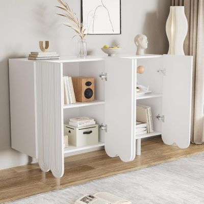 Buffet blanc à 4 portes, commode moderne en forme de goutte, 120 x 80,8 x 37,5 cm