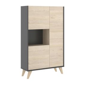 Buffet Boario, Buffet de salon haut, Buffet de salon moderne avec 3 portes, 81x43h135 cm, Chêne et Anthracite