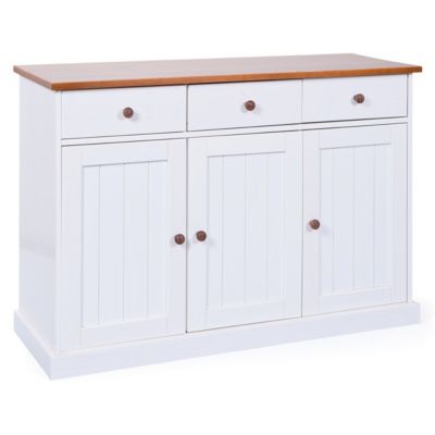 Buffet Bois 3 Portes "Takao" 130cm Blanc & Naturel