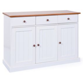 Buffet Bois 3 Portes "Takao" 130cm Blanc & Naturel