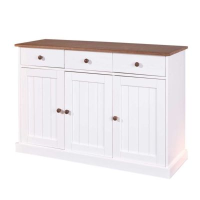 Buffet Bois 3 Portes "Takao" 130cm Blanc & Naturel