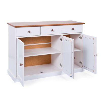 Buffet Bois 3 Portes "Takao" 130cm Blanc & Naturel
