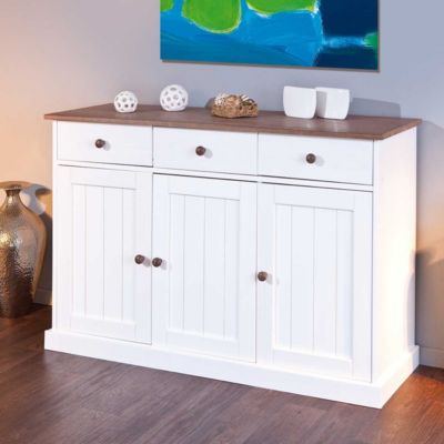 Buffet Bois 3 Portes "Takao" 130cm Blanc & Naturel