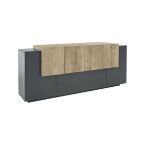 Buffet Cesare, Buffet de cuisine avec 5 portes et 2 tiroirs, Buffet de salon, 220x45h86 cm, Anthracite et Erable