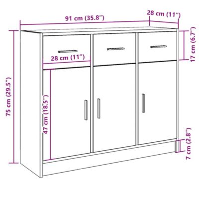 Buffet chêne artisanal 91x28x75 cm bois d'ingénierie vidaXL